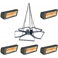 Lustre Pentagono suspendu avec 5 radiants électriques 2 000 W HELIOSA Hi Design 44 - STAR PROGETTI